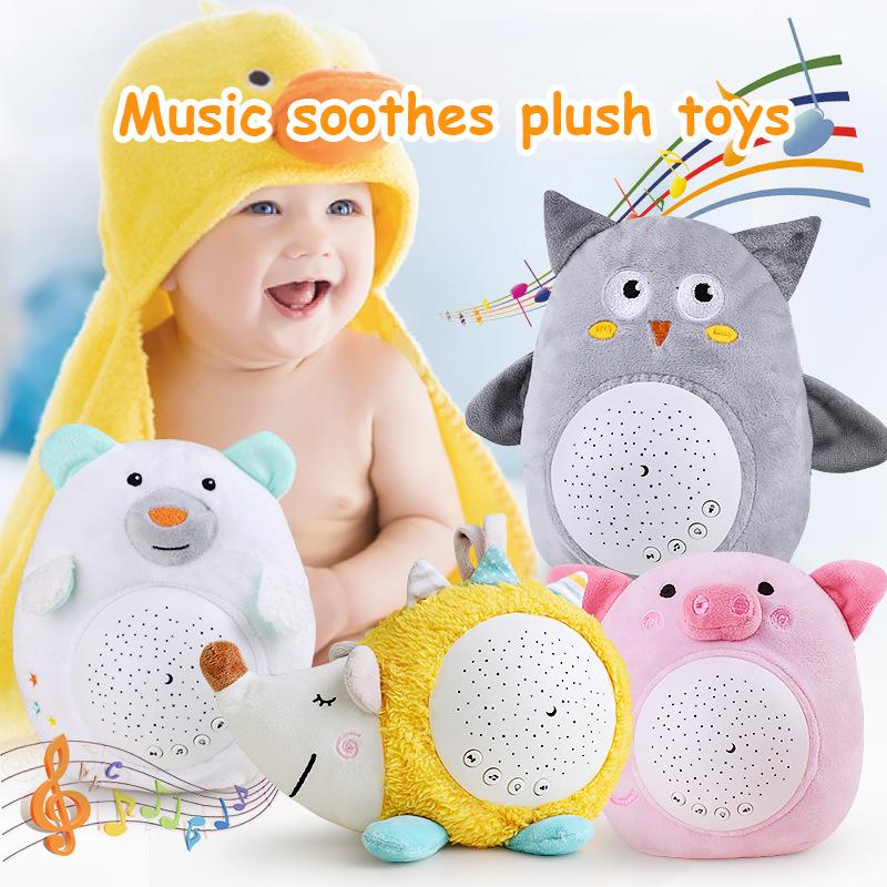 Kids Soft Toys Stuffed Sleep Led Night Lamp Stuffed Animal Plush Toys with Music Lamp Stars Projector Light Baby Toys for Girls Boy