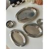 Vintage Stainless Steel Oval Plate Breakfast Bread Salad Disc Round Dipping Saucer Afternoon Tea Cake Treat Dish Storage Tray