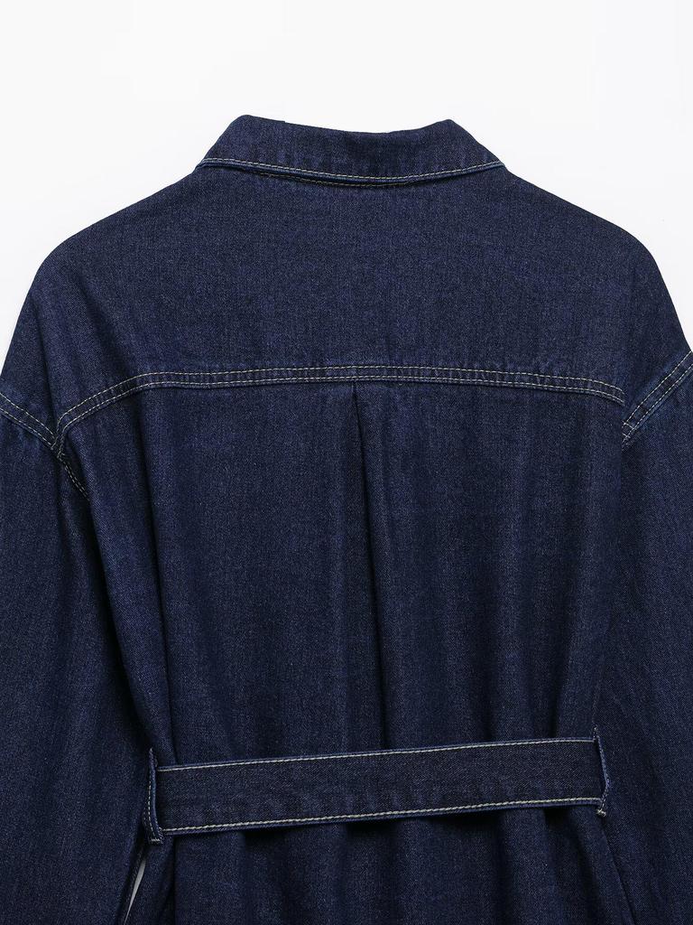 Весна 2025 Женский Ретро Джинсовый Жакет и Повседневные Брюки Комплект с Отложным Воротником