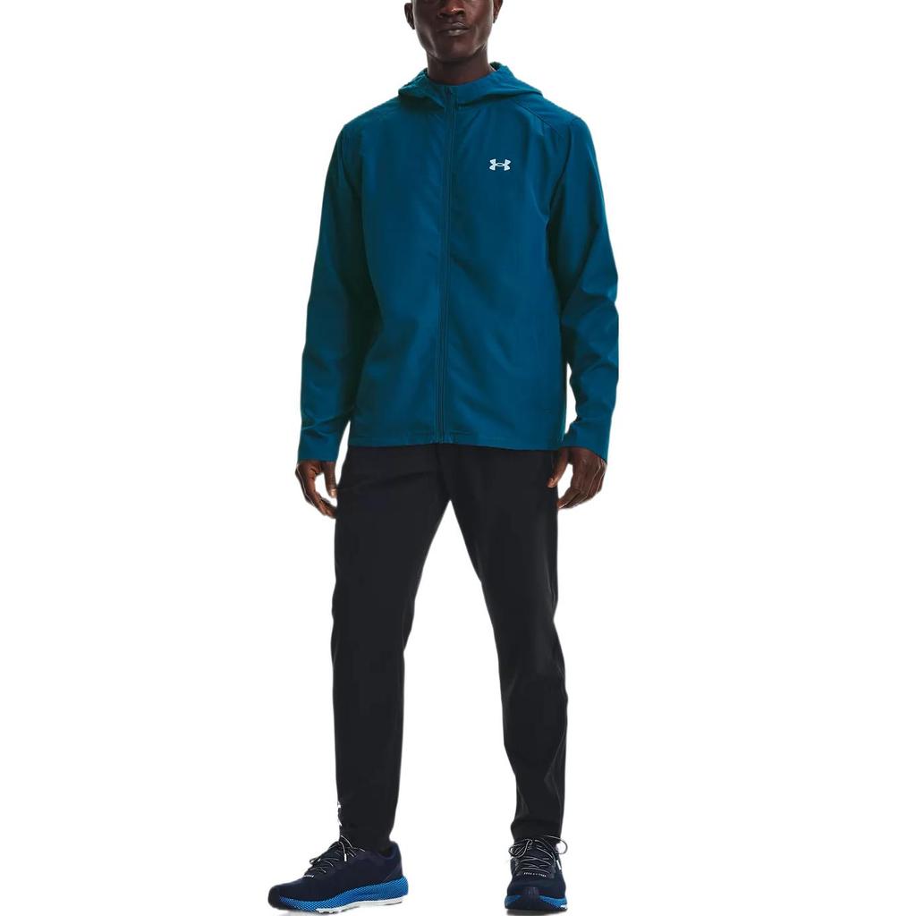 Under Armour SS22 UA Out The Rain Embroidered Logo Hooded Jacket Men Outerwear Blue 1365620-458