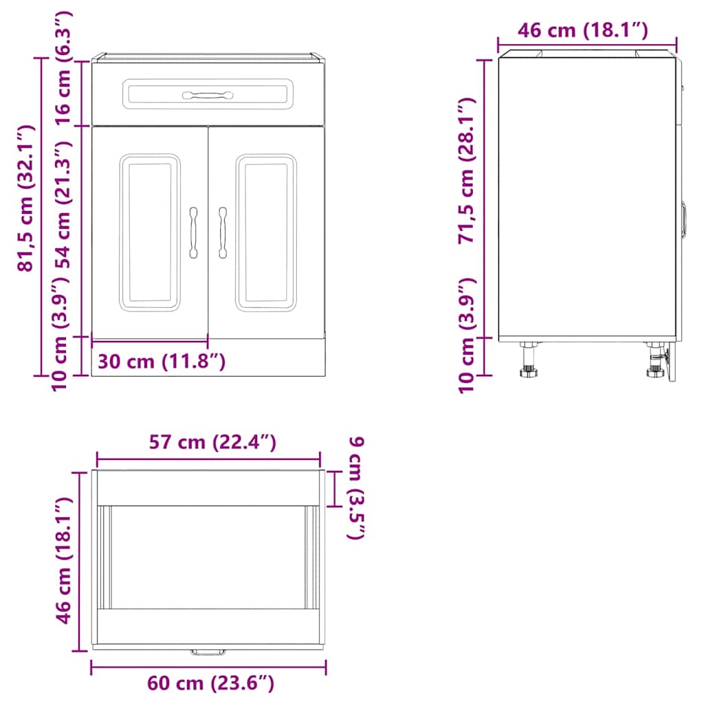 Kitchen Base Cabinet Kalmar Black Wood Based Panel