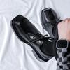 British Style Original Stylish Mens Shoes Comfy Thick Bottom Designer Casual Shoes Leather Tooling Square Toe Thick Heel Shoes