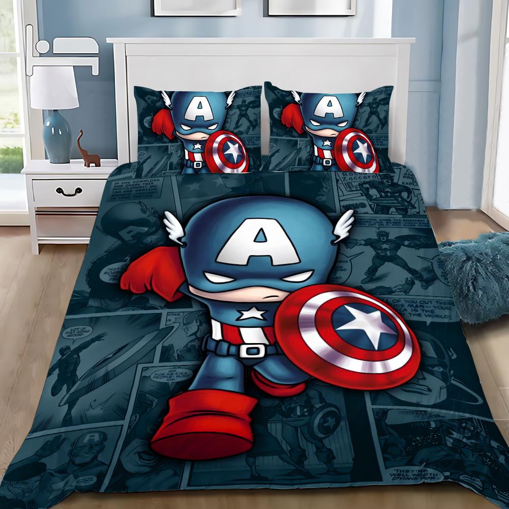 Hot Captain America Duvet Cover Pillowcase Superheroes Bedding Set Adult Boy Girl Bedroom Decoration Single Double Large Size