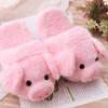 Womens Winter Cute Pink Little Pig Animal Cartoon Plush Slippers Funny Non-Slip Sole Furry Fluffy Flat Indoor Home Warm Shoes
