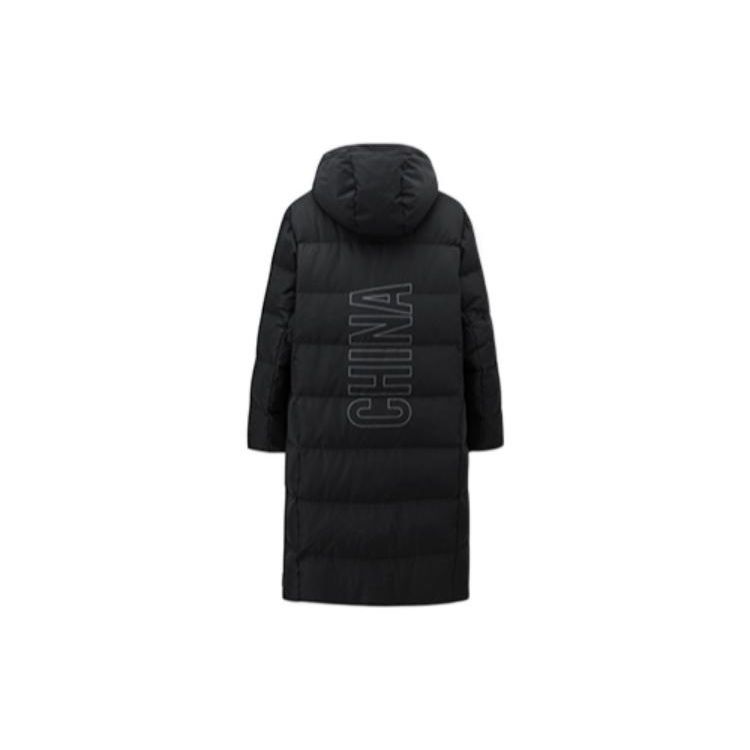 Anta Длинный пуховик Sports Life Series с буквенным принтом и логотипом на молнии с капюшоном, мужская верхняя одежда, черный 152140922-2