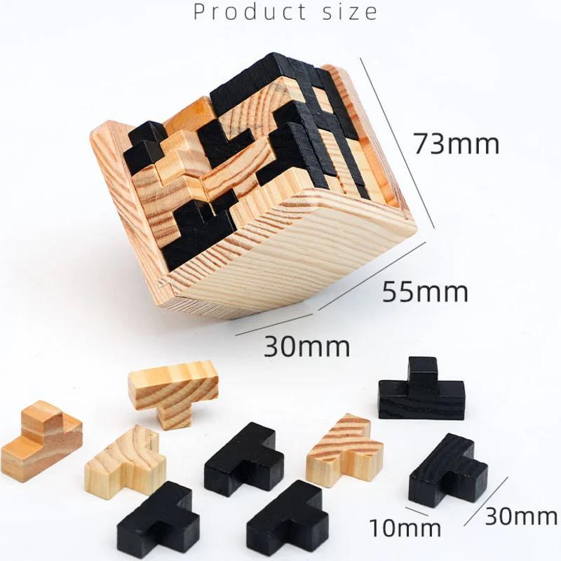 Funny Strategy Game 3D Luban Cube Puzzle Interlocking Educational Wooden Toy Brain Teaser Gift for Kids and Adults IQ Mind Game