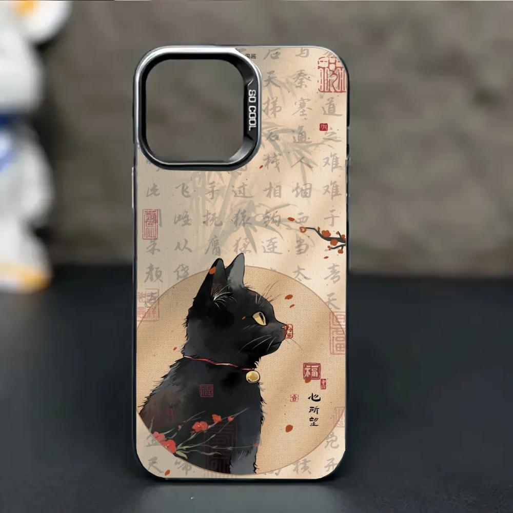 Модный чехол для телефона в национальном стиле с кошкой, подходит для iPhone 17 16 15 14 13 12 11 Pro/Max/Plus, противоударная задняя крышка