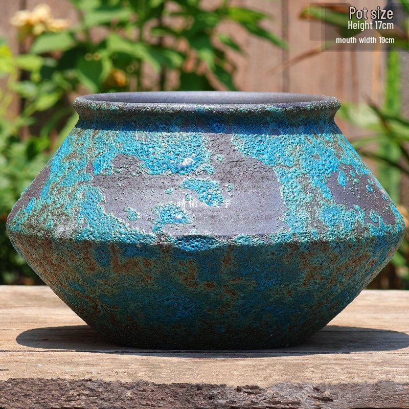 Large Coarse Pottery Green Planter: Ceramic Flower Pot for Succulents, Orchids, and Plants