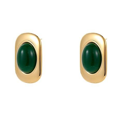 GEMCHIC Women's Retro Geometric Oval Stud Earrings Fashion Gold Tone Resin Statement Jewelry