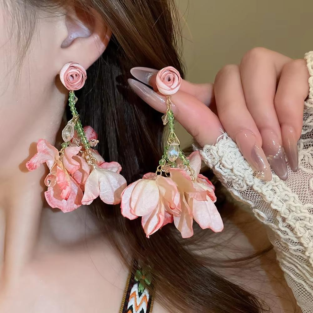 Glass Crystal Flower Dangle Earrings Sweet Petals Stud Earrings Fashion Beach Earrings Party