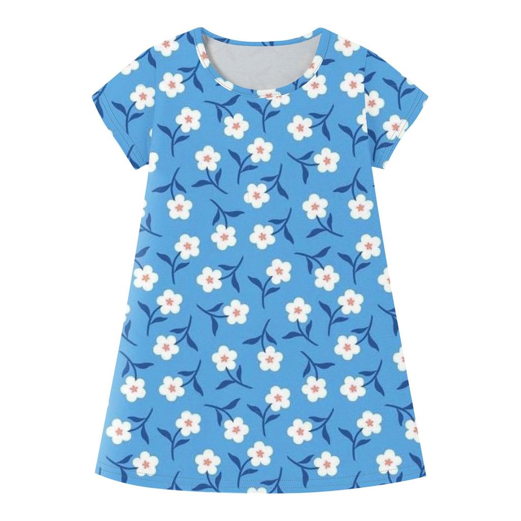 Детское летнее повседневное модное платье с короткими рукавами и круглым вырезом