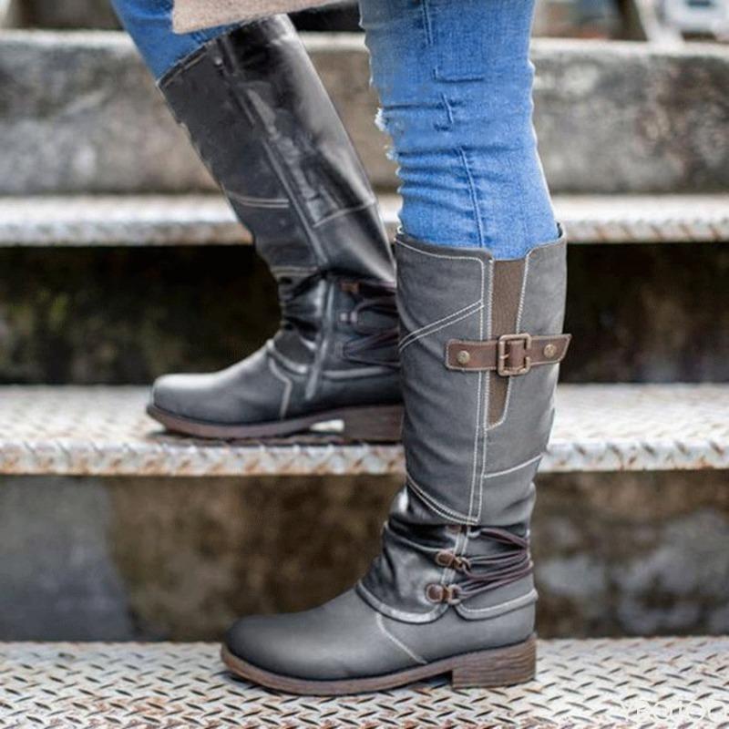 New Side Zipper Belt Buckle Design for European and American Women's Long Boots High Cut Knight Women's Boots In Large Size