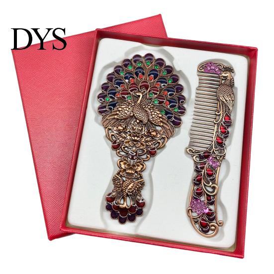 Винтажный набор для волос с павлином и зеркалом, Рельефное ручное зеркало для макияжа со стразами, Рука с для женщин, Ретро-резьба