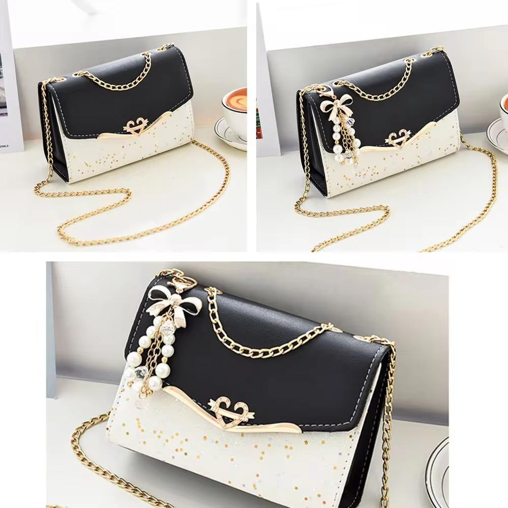 Сумка-мессенджер для женщин, модная сумка на одно плечо с пайетками, сумка для мобильного телефона, корейская женская сумка из искусственной кожи с цепочкой из жемчуга