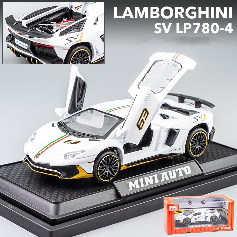 1:32 Scale Lambo LP780 Model Car, Zinc Alloy Pull Back Toy Car with Sound and Light for Kids Boy Girl