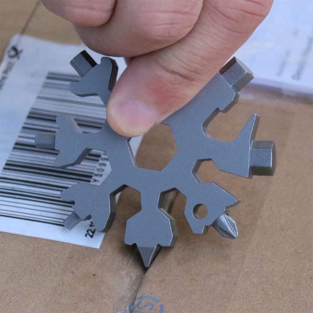 18 In 1 Universal Screw Wrench Snowflake Camp Key Ring Outdoor Wrench Hexagon Wrench Pocket Tool Corkscrew Tools for Reparing