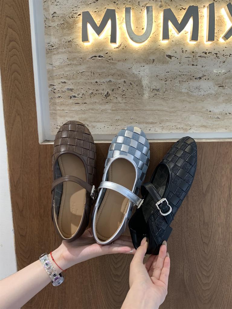 Женская обувь с ремешком и пряжкой, женские балетки, туфли Мэри Джейн, новинка 2025 года, плетеные, с мелким вырезом, женские балетки, обувь для ходьбы