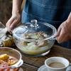 Жаропрочный хрустальный набор посуды: Стеклянная кастрюля из закаленного стекла объемом 2,5 л с ручками, супница объемом 1,5 л, кастрюля объемом 1 л. Каждая с крышкой. Три улучшенных размера.