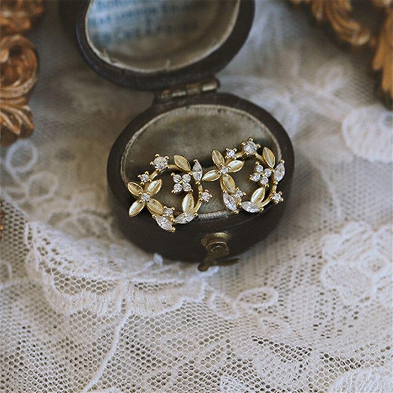 Стерлингового серебра 925 пробы, 14-каратное золото, креативный хрустальный венок, серьги-гвоздики, женские ювелирные изделия, подарок