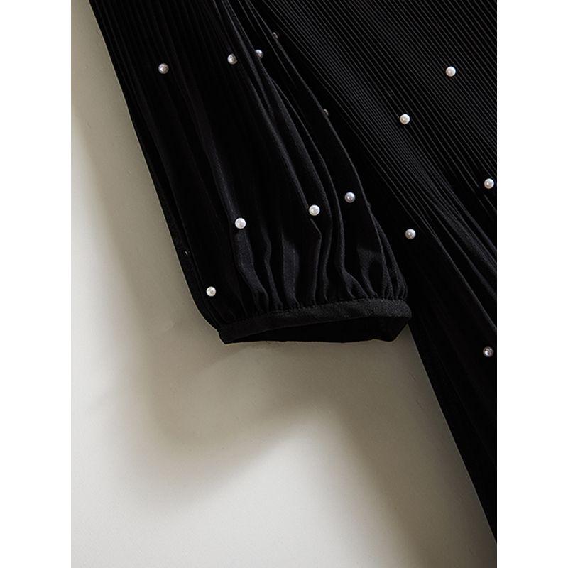 Japan Foreign Trade Order! Ten Thousand Yuan Top Goods White Pearl Round Neck High Elasticity Inclusive Pleat Dress Women's Short Skirt Summer