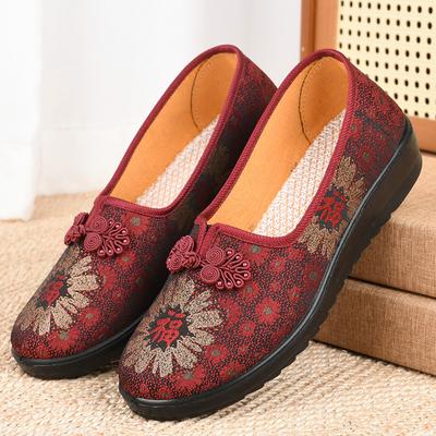 Старинные пекинские матерчатые туфли, весенние и осенние, женские, с одной педалью, с неглубоким горлом, матерчатые туфли для пожилых женщин, на плоской подошве, удобные для матерей среднего и пожилого возраста