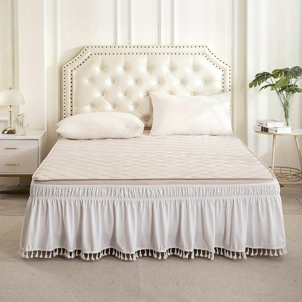 Wrinkle Resistant Tassel Bed Skirt Solid Color Bed Ruffles Wrap Bedding Accessory