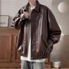 Американская ретро кожаная куртка мужская осень и зима высокое качество хулиганский красивый модный бренд повседневная свободная кожа PU лацкан куртка