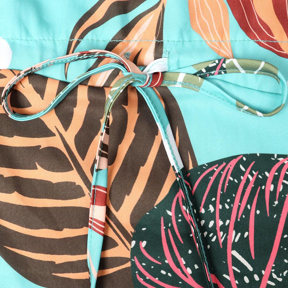 Summer Floral Printing Drawstring Dress V-neck Short Sleeve Vacation Casual Loose Fitting Short Dress