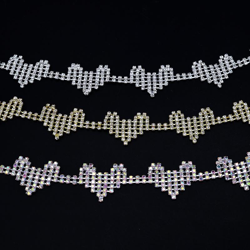 Handmade Heart Rhinestone Claw Chain for DIY Clothing and Decoration