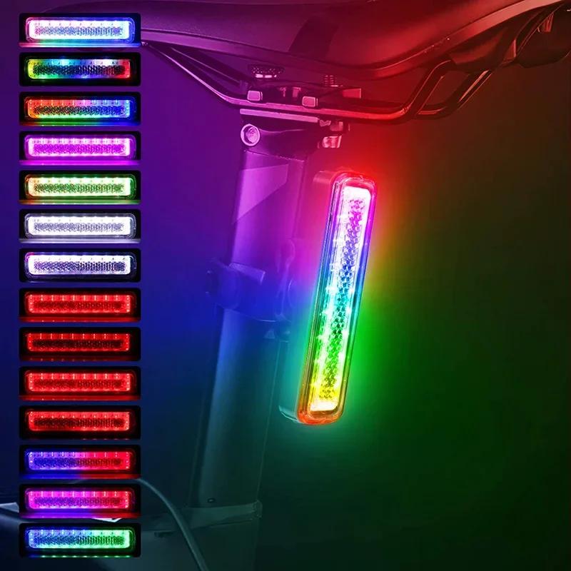 Задний фонарь для велосипеда, перезаряжаемый через USB, сверхъяркий светодиодный предупреждающий фонарь для велосипеда, 7 цветов, водонепроницаемый, задний фонарь для велосипеда, аксессуары для велосипеда