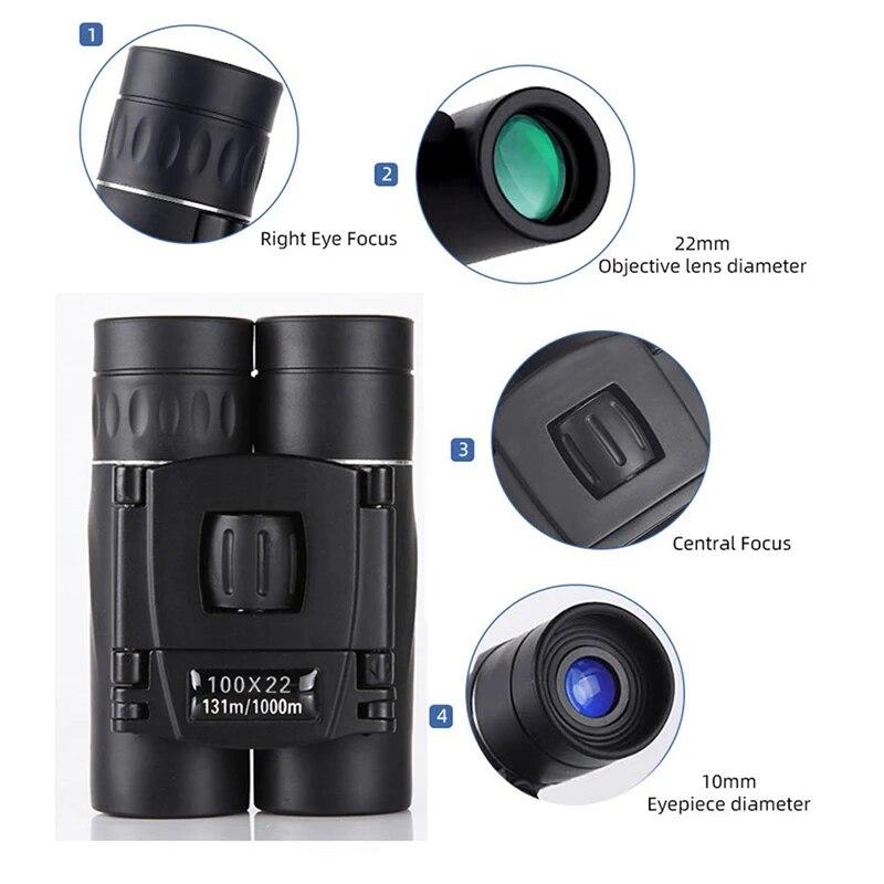 100x22 HD Мощный бинокль для улицы, 3000 м, складная оптика FMC, высокий уровень освещенности, ночное видение для охоты на открытом воздухе
