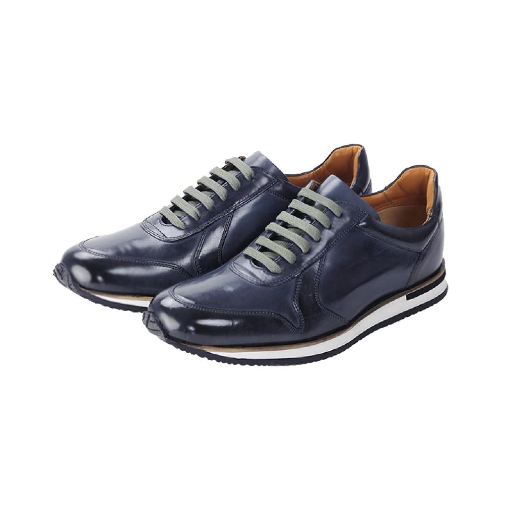 Genuine Leather Luxury Italian Business Casual Cushioned Height Size "Irodori" Men's Sneakers, Design, Style, Insole, Enhancer, IS-2202 (Navy, 26.5cm)