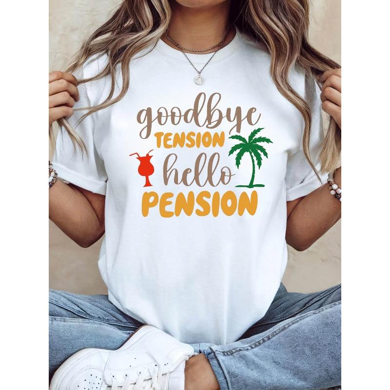 Retirement Theme Cocktail Print Women's T-shirt, Retirement Celebration & Beach Vacation Top, Relaxed & Cozy Style Short Sleeve, Loungewear Vibe Tee