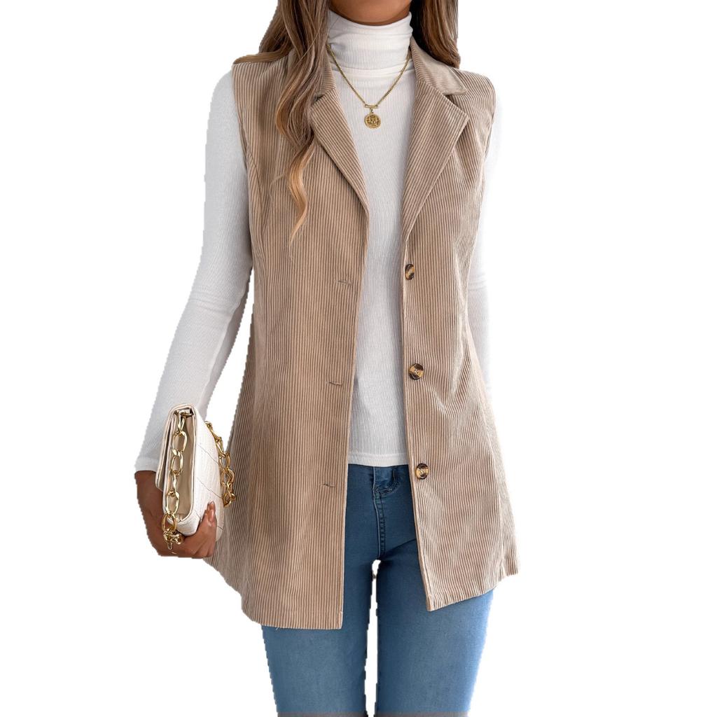 GMXIA Autumn and Winter Casual Single-breasted Suit Collar Corduroy Vest Jacket for Women