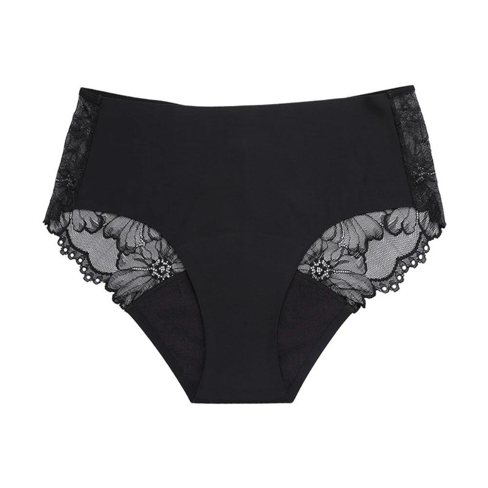 Четыре слоя герметичного менструального нижнего белья для женщин, мягкие кружевные трусики с цветочной вышивкой, послеродовые трусики, дышащие трусики для месячных