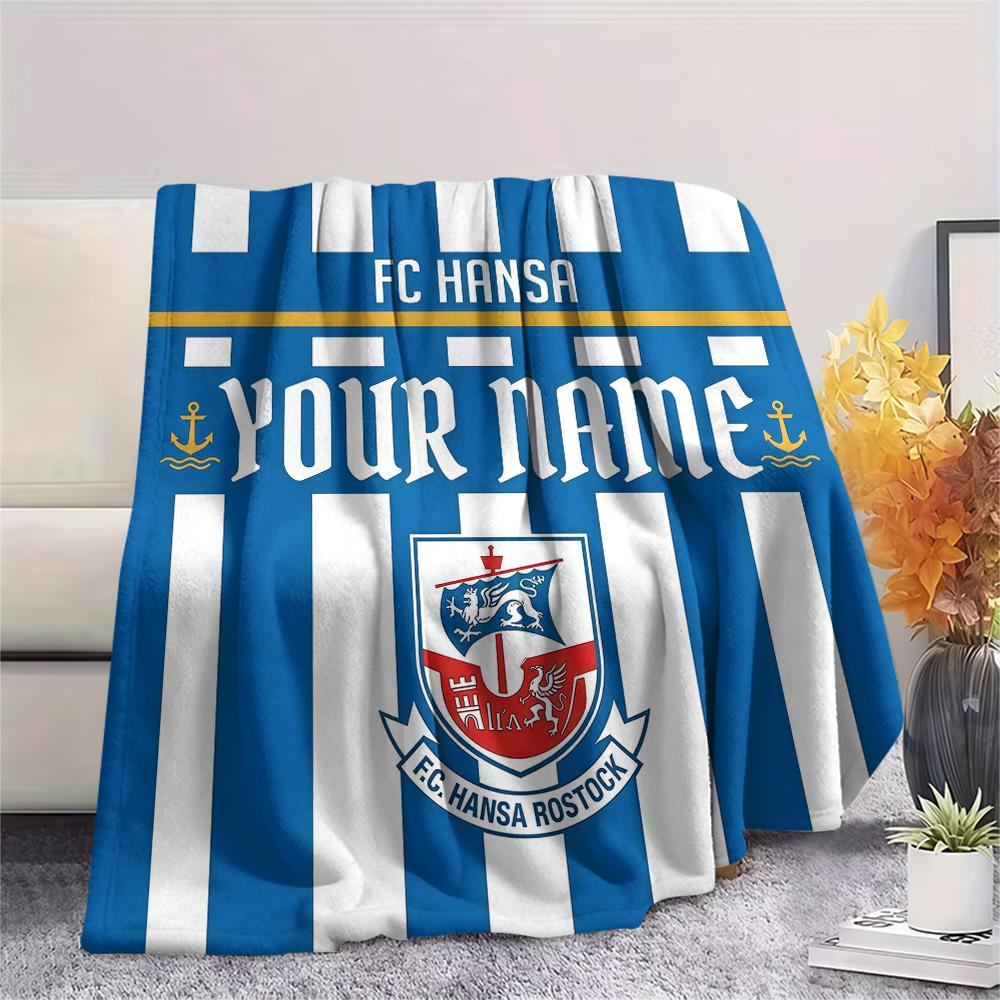 Custom Name FC Hansa Rostock Flannel Blanket, High quality Comfortable for All Seasons, Home Decor, Warmth and Comfort
