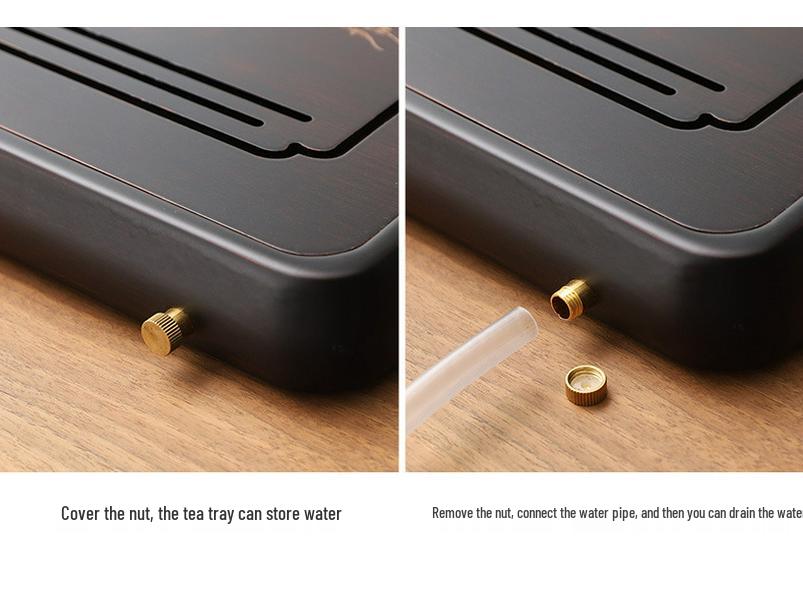 Бамбуковый чайный поднос с резервуаром для воды - Простой прямоугольный дизайн для чайных наборов