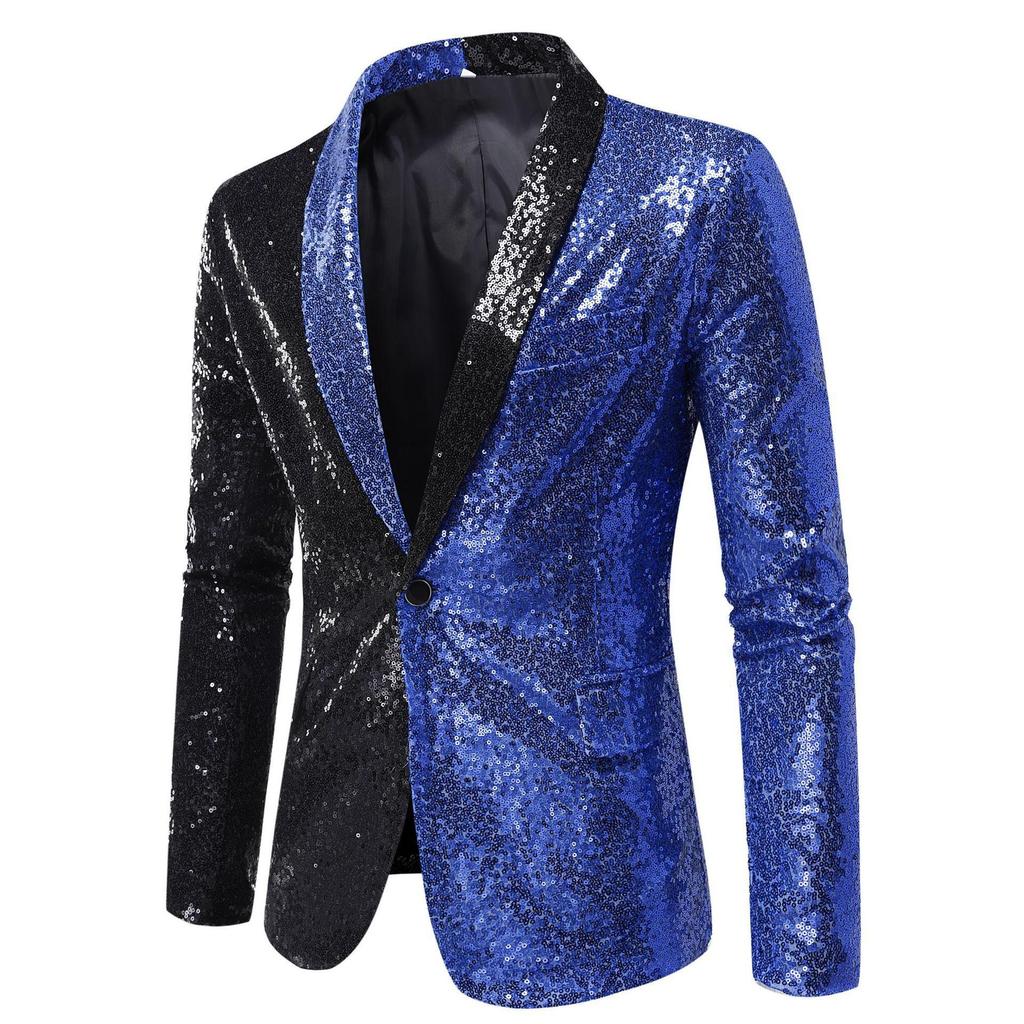 Men Stylish Two Color Conversion Shiny Sequins Blazer Suit Jacket for Dinner Party Wedding Nightclub