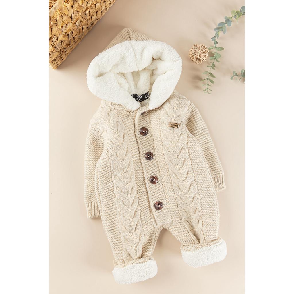 Knitwear Knitted Welsoft Lined Hooded Winter Baby Jumpsuit