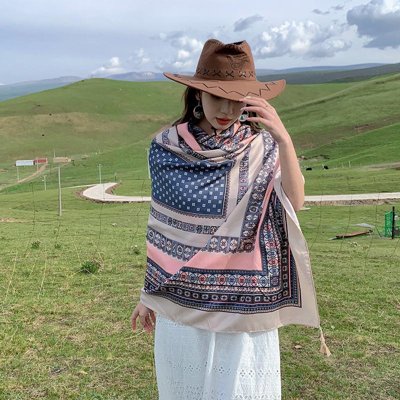 Summer cotton and linen feel scarf travel silk scarf sun protection air conditioner large shawl women's beach towel ethnic style scarf