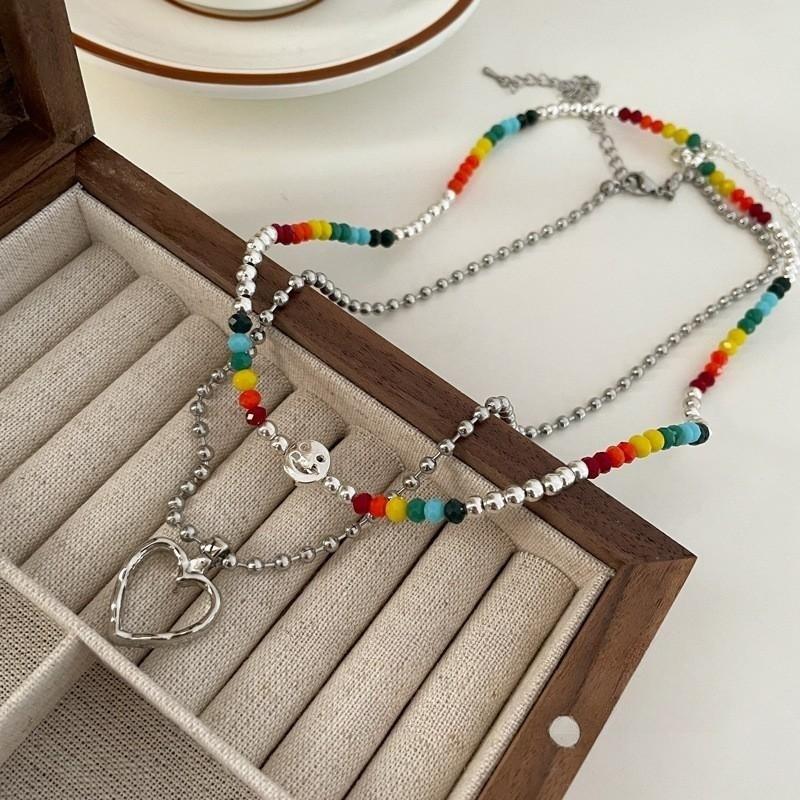 Двойное ожерелье со смайликами и любовью, женская цепочка на ключицу, дизайн Sense Niche Color Beaded Sweater Chain