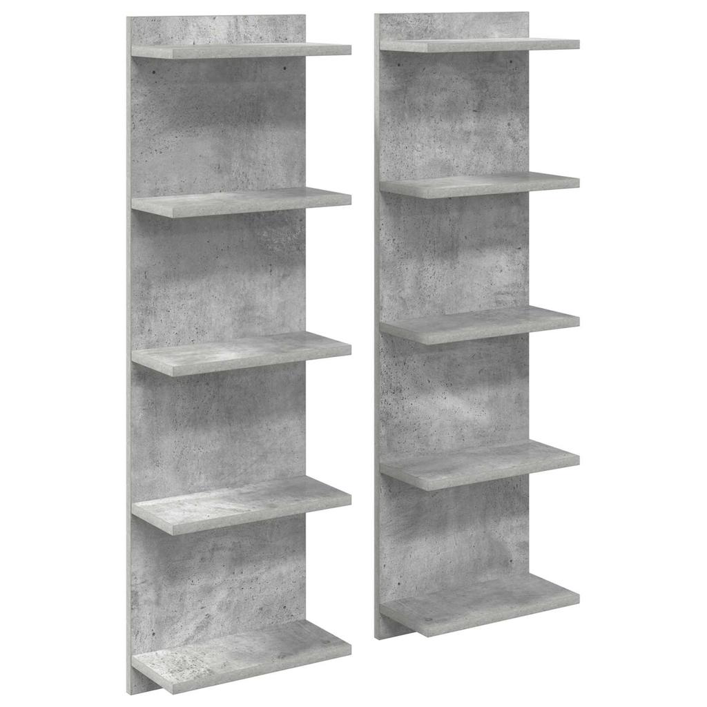 Wall Shelf 2 pcs. Concrete Grey 30 x 15 x 100 cm Wood Material