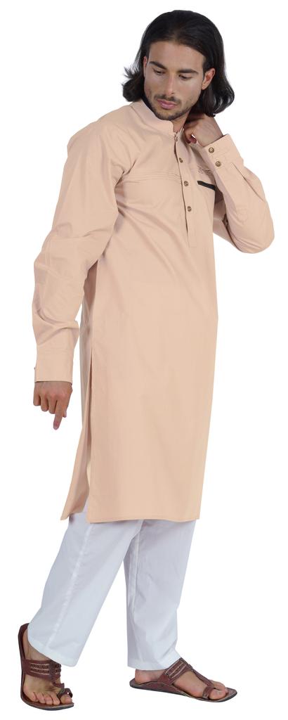 Atasi Мужская длинная однотонная кофта Henley с длинным рукавом и воротником-стойкой, этническая длинная