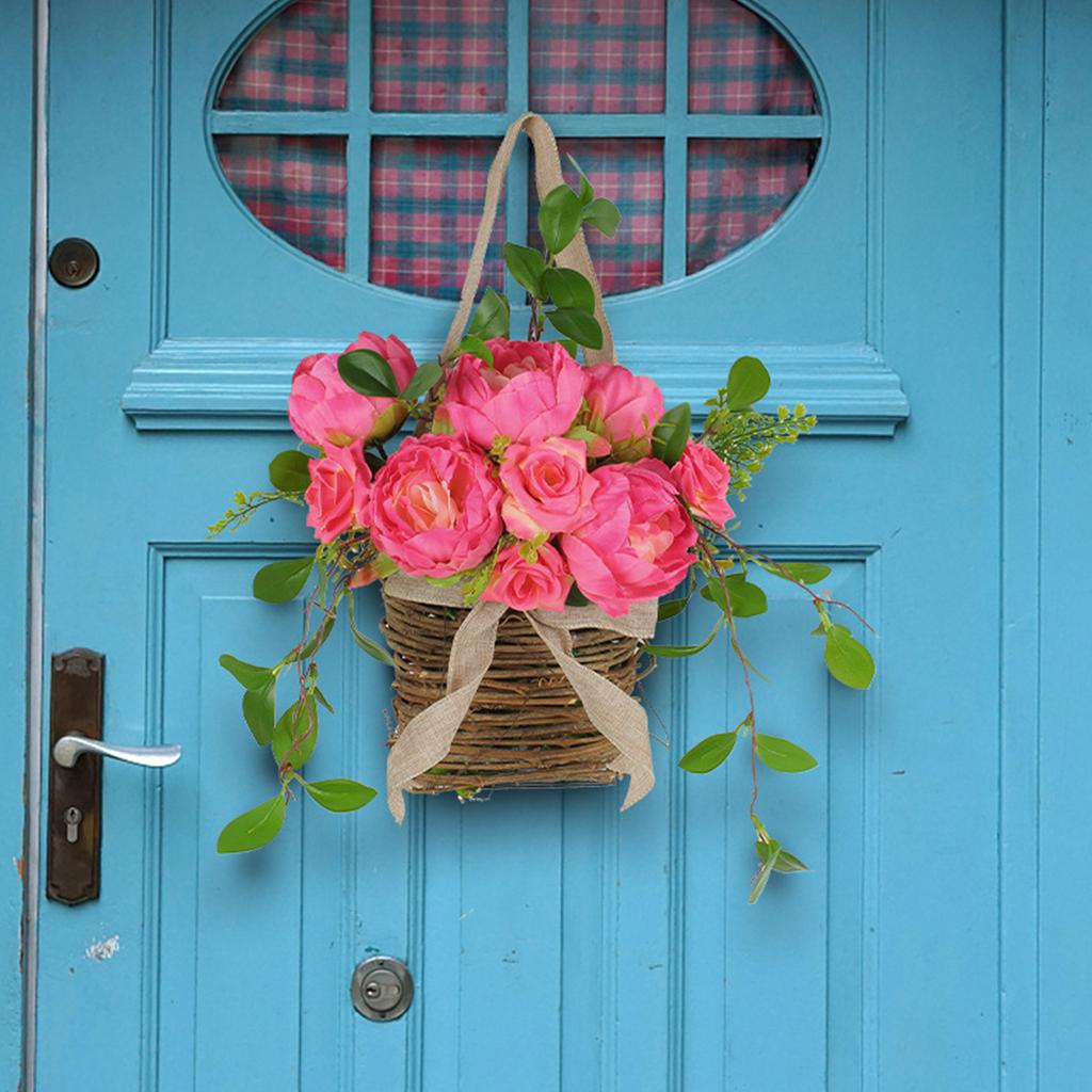 Rose Flowers Door Hangers Baskets Wreath Spring Wreath for Front Door Welcome Sign Spring Front Door Decorations