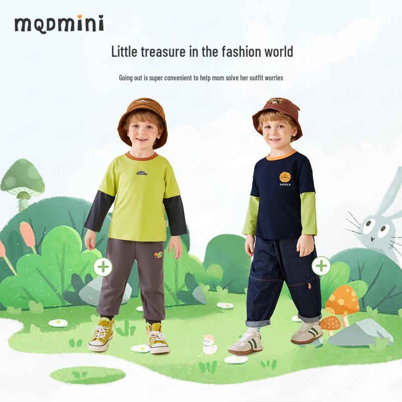 Мальчишеская футболка MQDMINI с длинным рукавом, имитирующая двухпредметный образ