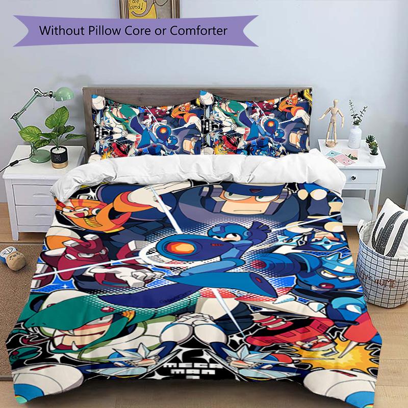 3pcs Cartoon Rockman Game Megaman1 pattern bedding set duvet cover set includes duvet cover &pillowcases, perfect all season bedroom decoration & gift
