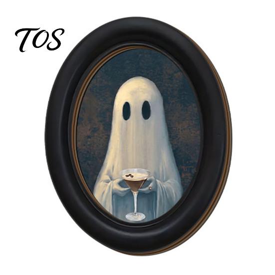 Waterproof Oil Painting Halloween Ghost Wall Decor, Cute Table Sign, Vintage Oval Framed Punch-free Art Picture, Decorative for Mantel Living
