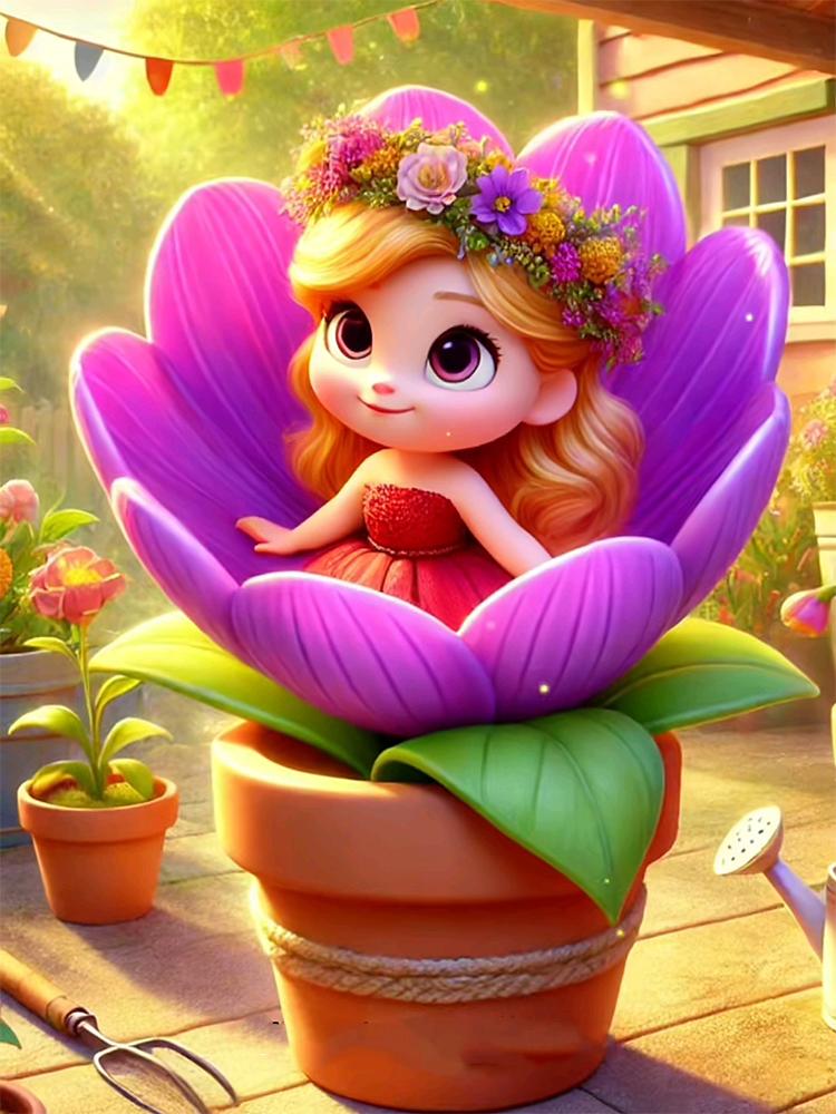 5D DIY мультфильм эльф девушка алмазная картина красочный фэнтези пейзаж вышивка крестом комплект полный круглый дрель мозаика искусство домашний декор подарок