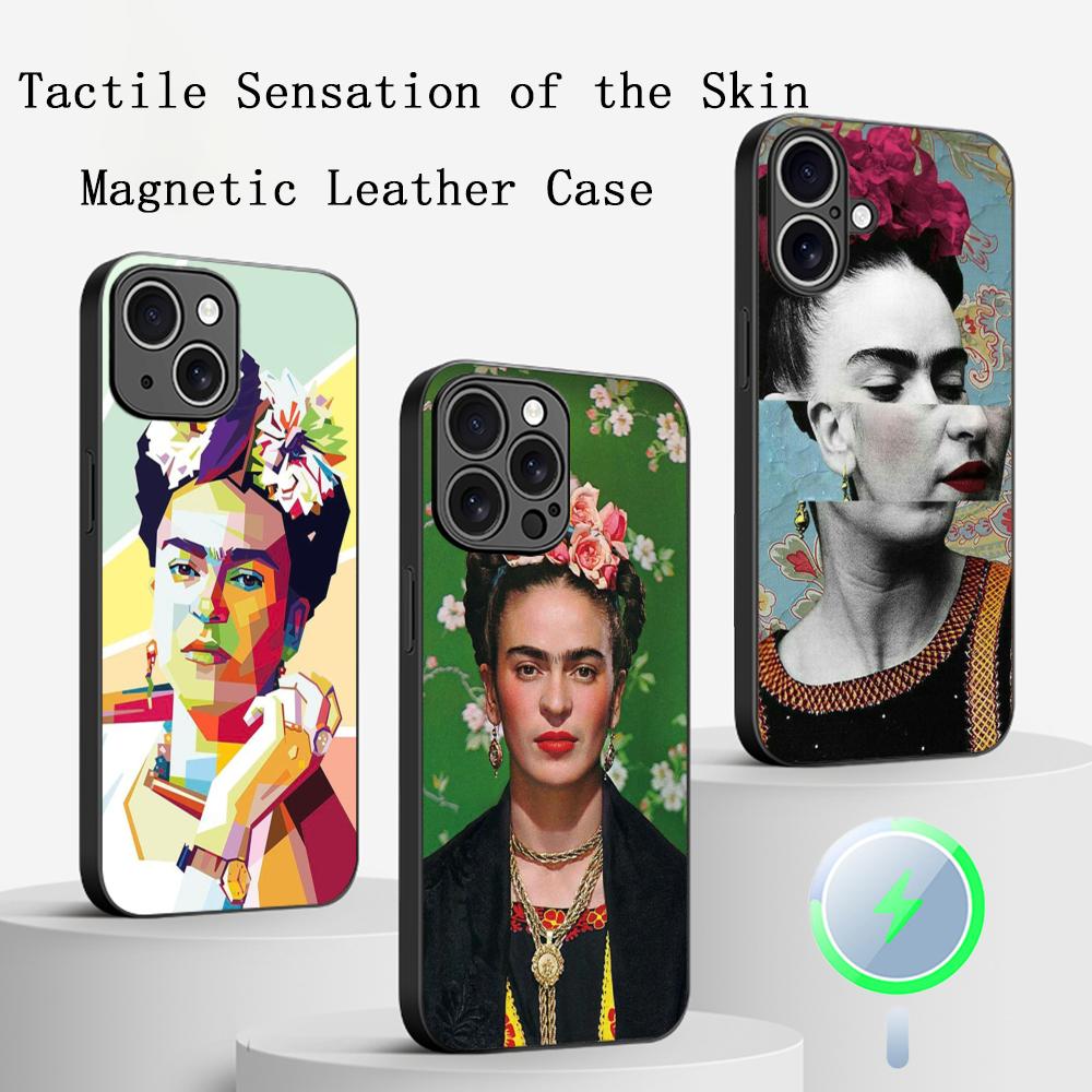 Painting F-ridaS Kahlo-s art pattern Phone Case For iPhone 17 16 15 14 13 12 Plus Pro Max  High-end Luxury Magsafe Sheepskin