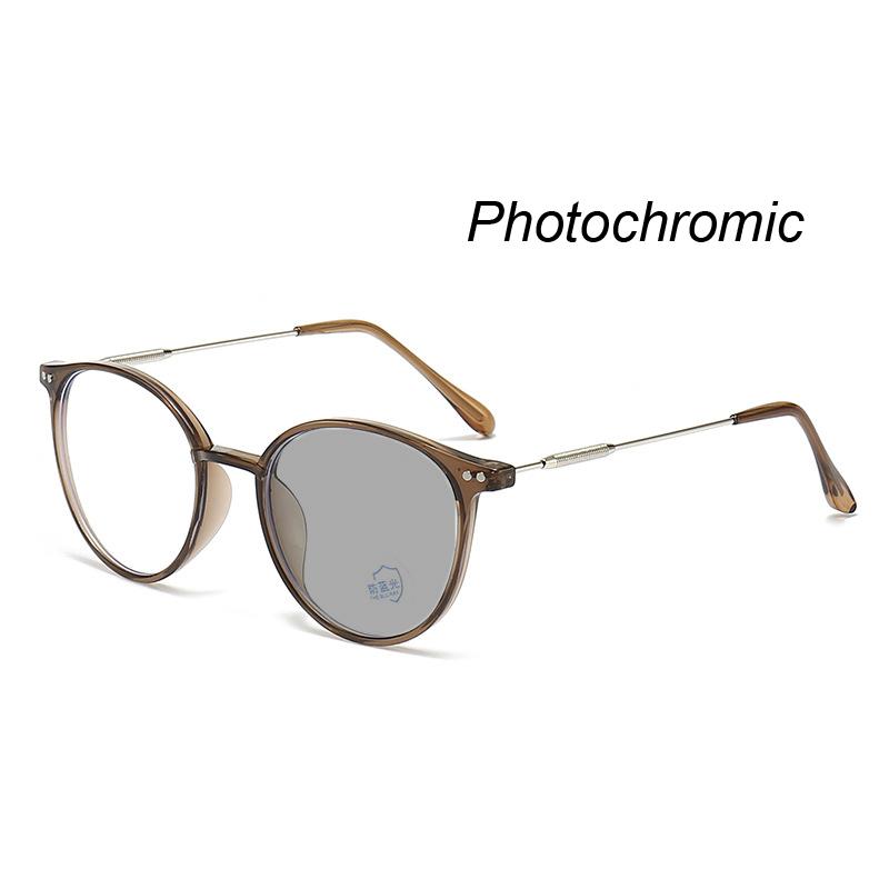 Women'S Fashion Photochromic Myopia Glasses Unisex Ultralight Anti-Uv Near Sight Eyeglasses Men Ladies Vintage Round Eyewear
